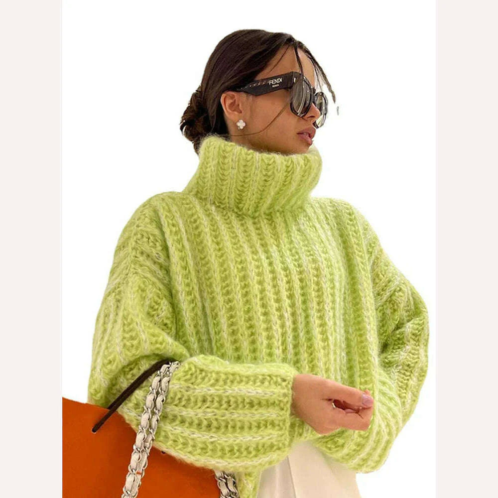 2023 Fashion Fluffy Turtleneck Women Sweater Tops Knitted Casual Warm Sweaters Female Lady Soft Long Sleeve Pullover Streetwear