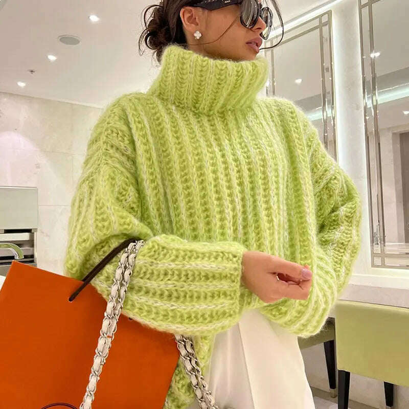 2023 Fashion Fluffy Turtleneck Women Sweater Tops Knitted Casual Warm Sweaters Female Lady Soft Long Sleeve Pullover Streetwear