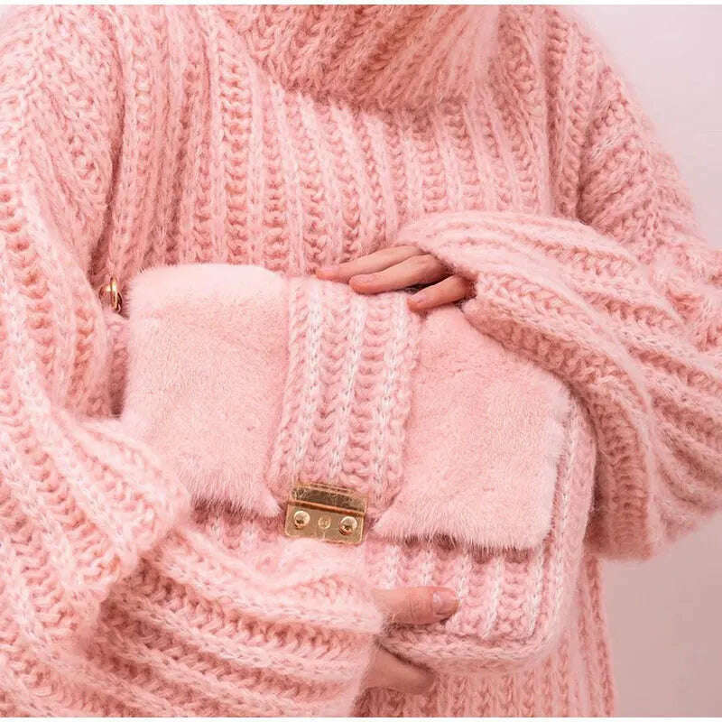 2023 Fashion Fluffy Turtleneck Women Sweater Tops Knitted Casual Warm Sweaters Female Lady Soft Long Sleeve Pullover Streetwear