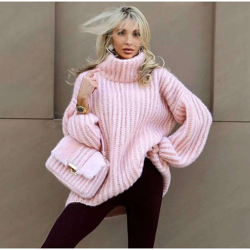 2023 Fashion Fluffy Turtleneck Women Sweater Tops Knitted Casual Warm Sweaters Female Lady Soft Long Sleeve Pullover Streetwear