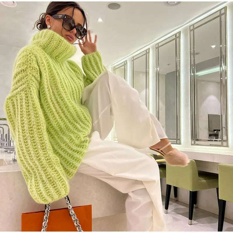 2023 Fashion Fluffy Turtleneck Women Sweater Tops Knitted Casual Warm Sweaters Female Lady Soft Long Sleeve Pullover Streetwear