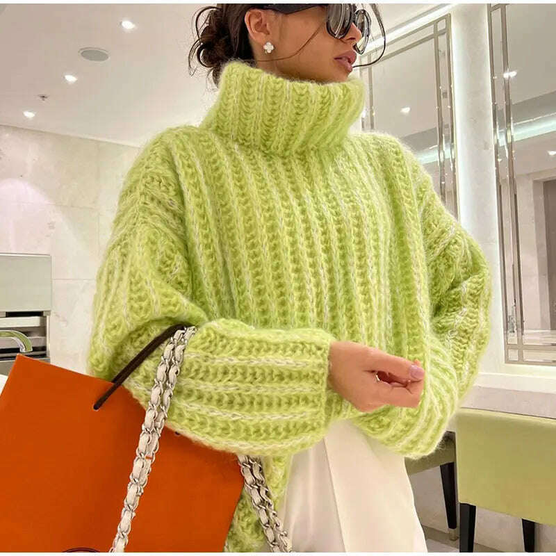 2023 Fashion Fluffy Turtleneck Women Sweater Tops Knitted Casual Warm Sweaters Female Lady Soft Long Sleeve Pullover Streetwear