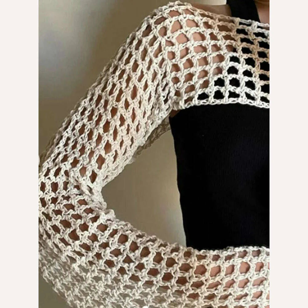 2023 Summer Y2k Crochet Knit Hollow Out Tops Vintage Mesh Top Grunge Clothes 2000s Aesthetic Mesh Sweatshirt Crop Top for Women