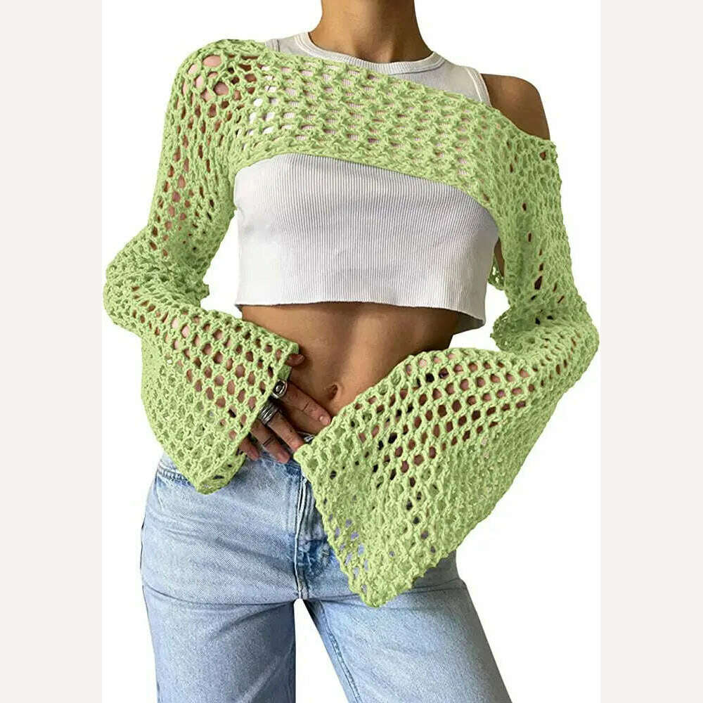 2023 Summer Y2k Crochet Knit Hollow Out Tops Vintage Mesh Top Grunge Clothes 2000s Aesthetic Mesh Sweatshirt Crop Top for Women