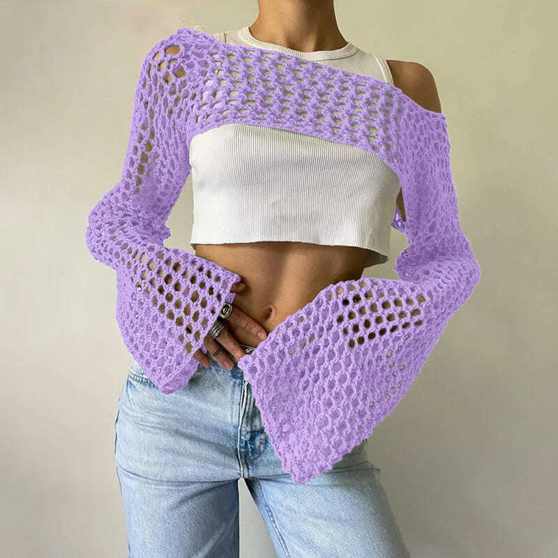 2023 Summer Y2k Crochet Knit Hollow Out Tops Vintage Mesh Top Grunge Clothes 2000s Aesthetic Mesh Sweatshirt Crop Top for Women