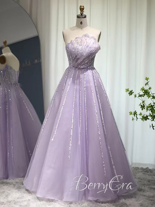 High Fashion Lilac Beaded Organza Prom Dresses, 2023 Prom Dresses, Popular Prom Dresses, Girl Party Dresses