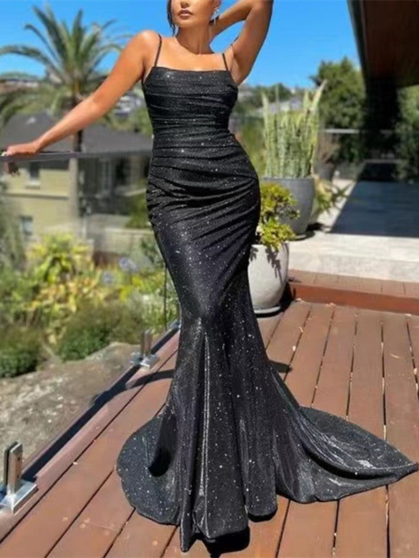 Straps Black Newest 2023 Long Prom Dresses, Mermaid Simple Girl Graduation Party Dresses