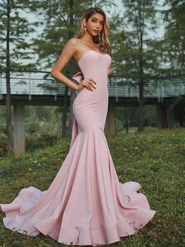 Strapless Light Pink Color 2023 Prom Dresses, Mermaid Girl Graduation Party Newest Long Prom Dress