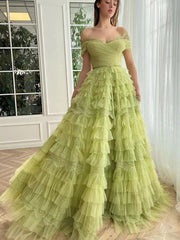 2023 Off Shoulder Long Prom Dresses, A-line Puffy Girl Party Dresses, Long Prom Dresses, Newest Prom Dresses