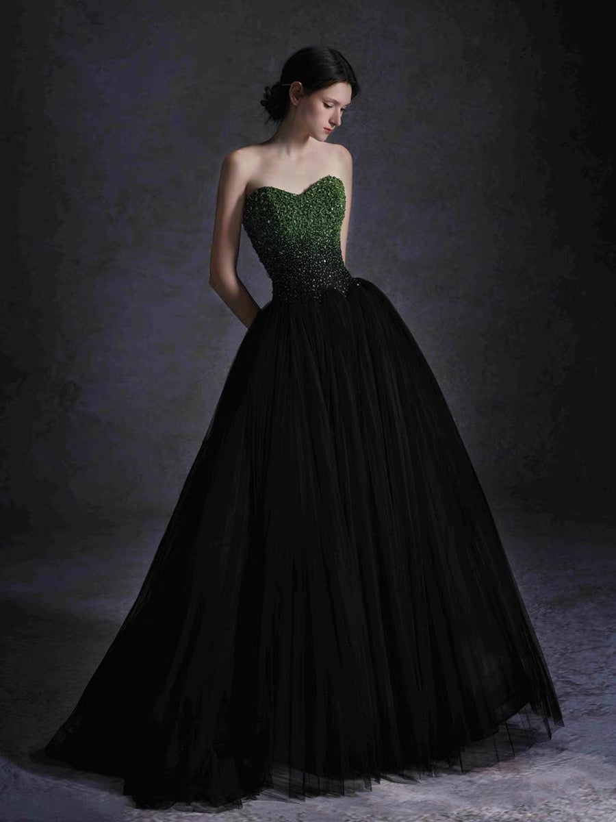 Strapless Newest 2024 Long Prom Dresses, A-line Sequins Prom Dresses, Sweetheart Fashion Bridal Gowns