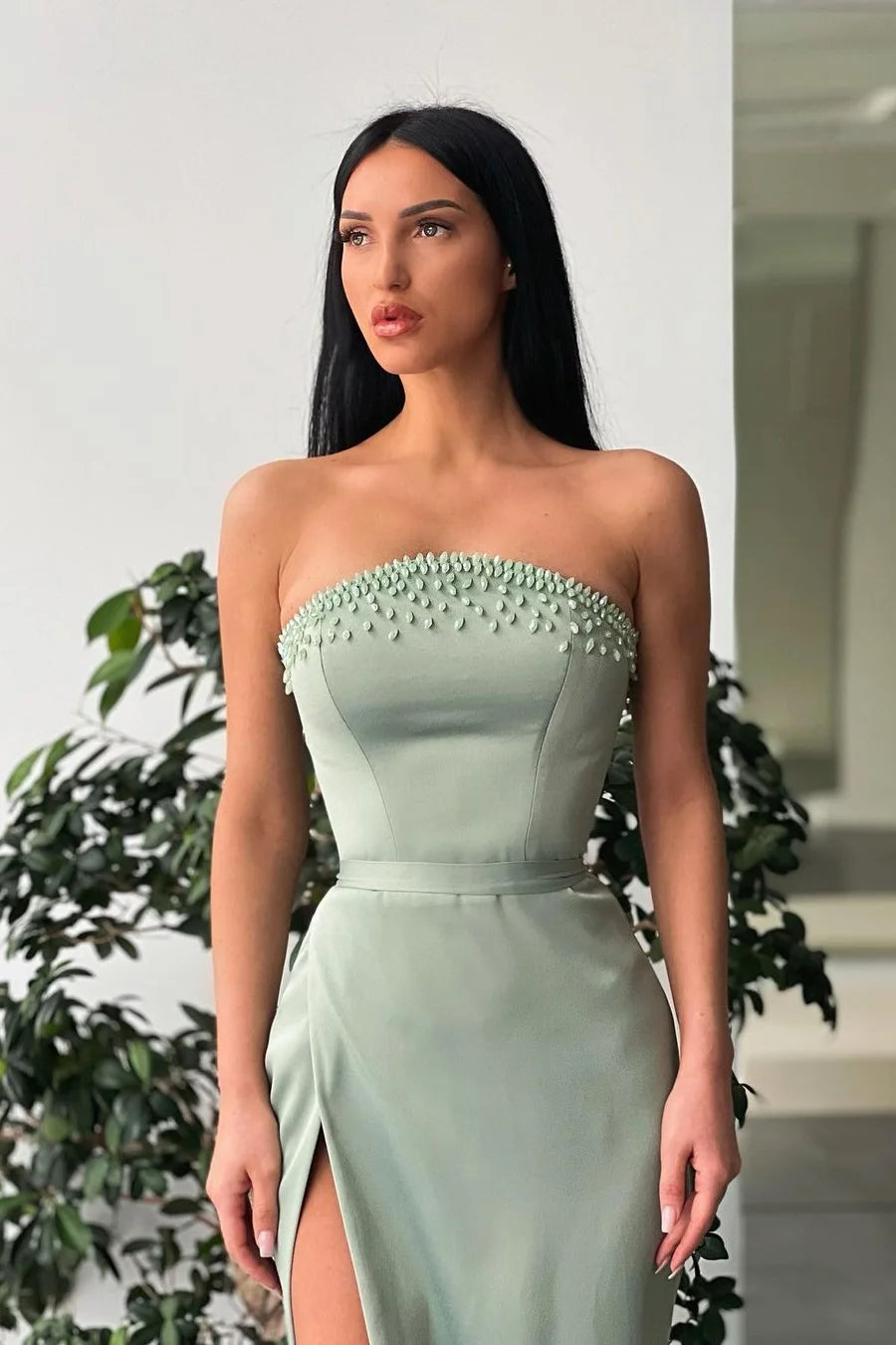 Strapless High Side Slit Prom Dresses, Evening Party Prom Dresses, Newest 2024 Long Prom Dresses