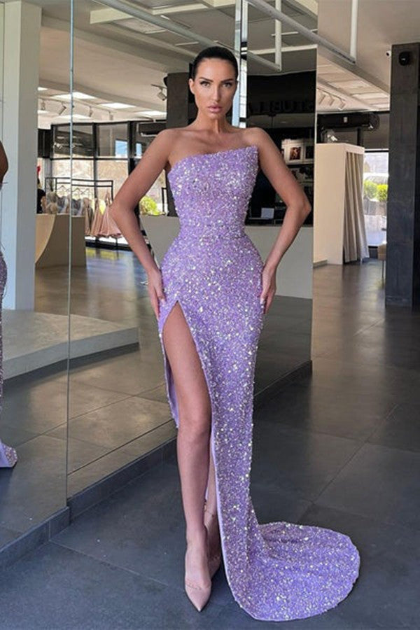 Sequins Newest 2024 Long Prom Dresses, Fashion Strapless Wedding Party Guest Prom Dresses