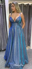 V-neck Sexy Newest Long Prom Dresses, Glitter Fancy 2020 Prom Dresses