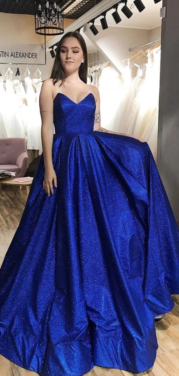 Sweetheart Sparkly Newest Prom Dresses, Strapless 2020 A-line Prom Dresses