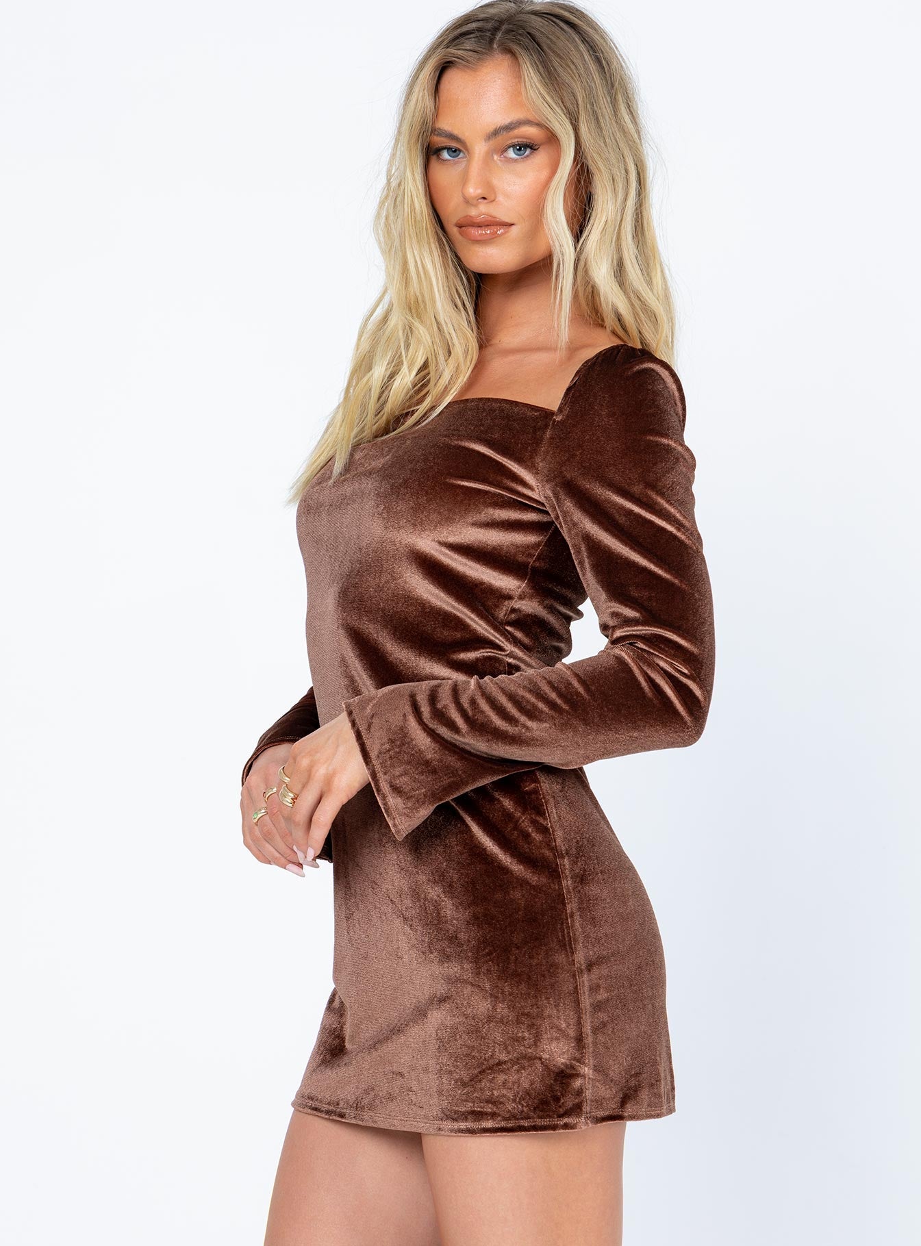 Star Power Velvet Mini Dress Brown