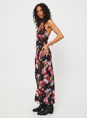 Moulin Halter Maxi Dress Black / Red Floral