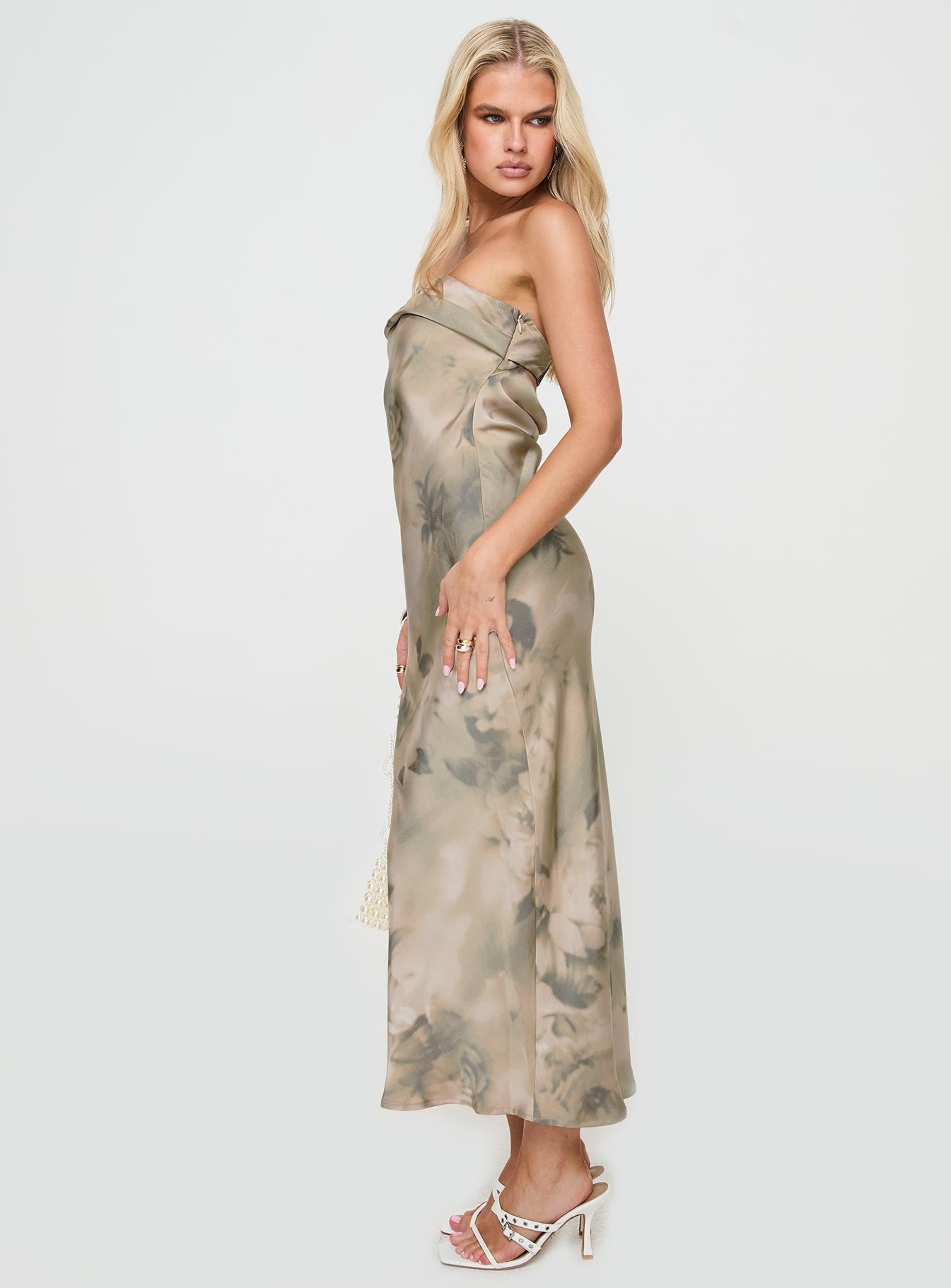 Voices Strapless Maxi Dress Cream Floral