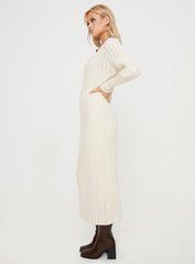 Rahne Long Sleeve Knit Maxi Dress Cream