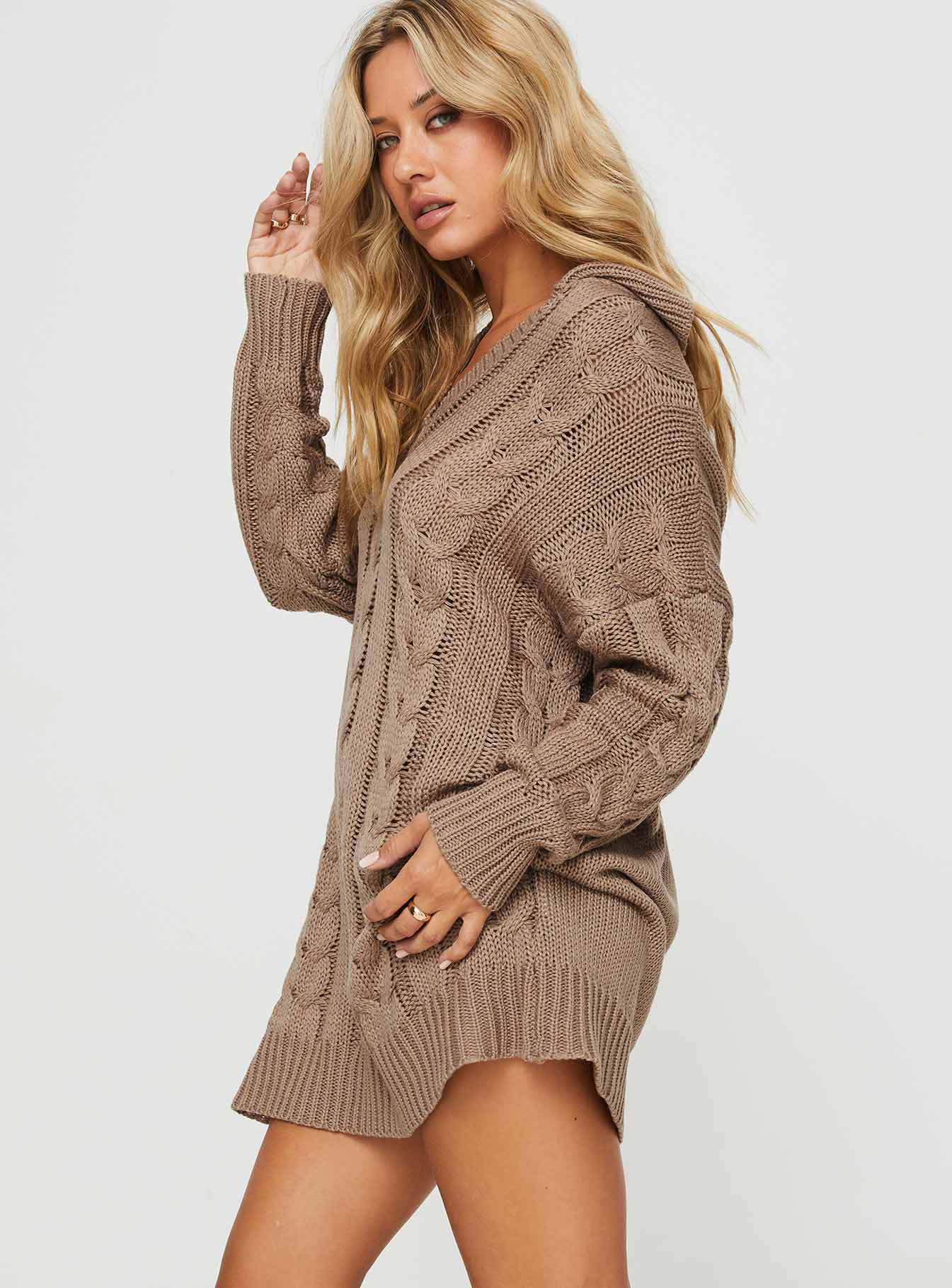 Verno Cable Knit Sweater Dress Oatmeal