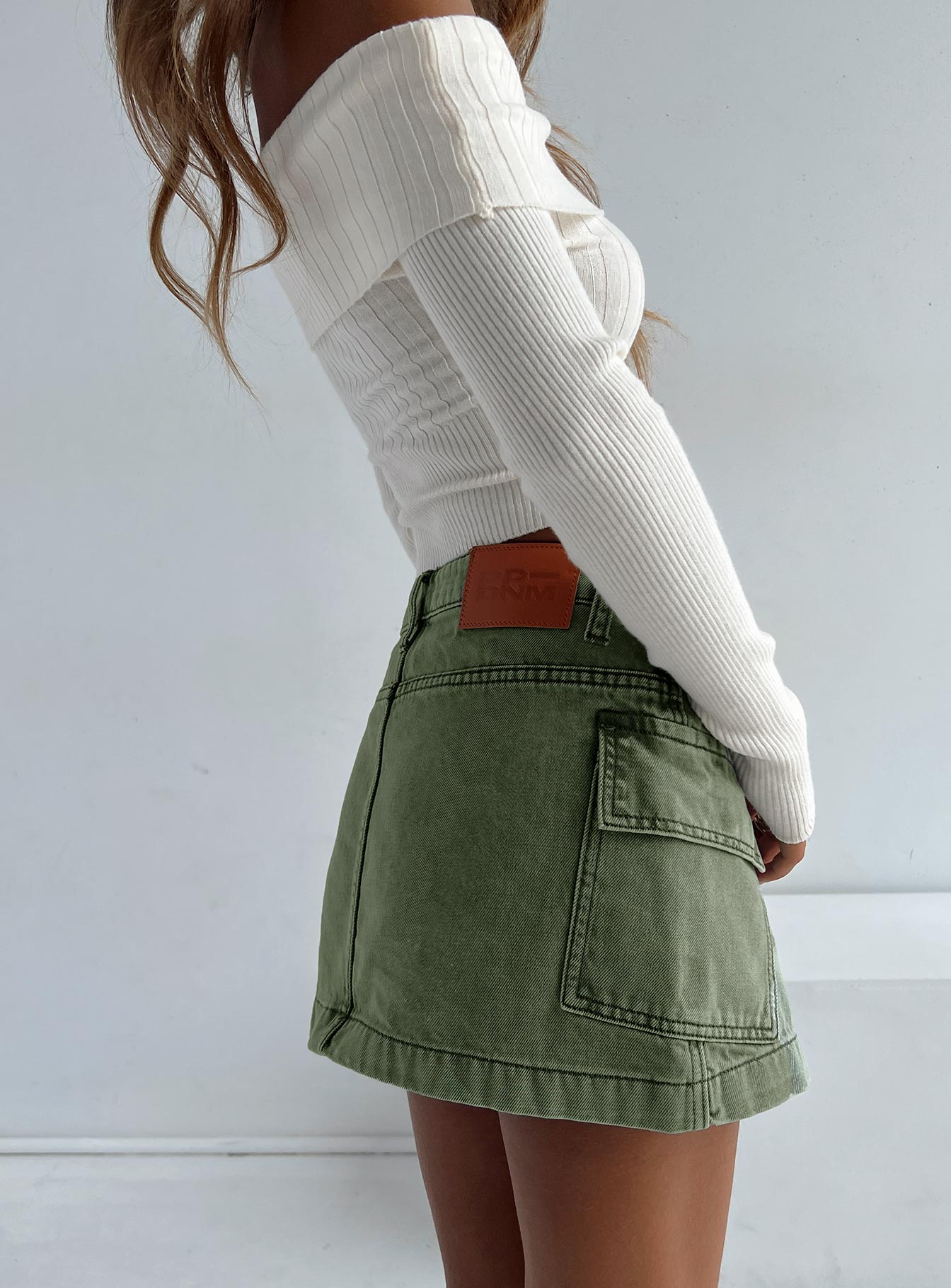 Zakai Cargo Denim Mini Skirt Green