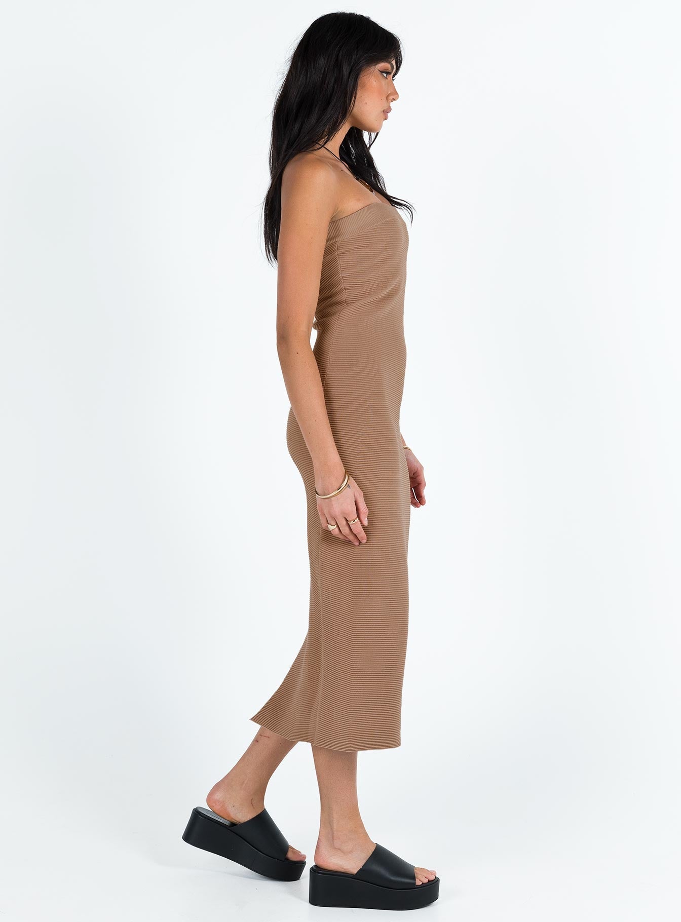 Vista Strapless Midi Dress Brown