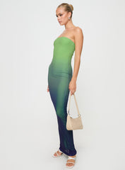 Stolen Love Strapless Maxi Dress Blue / Green Ombre