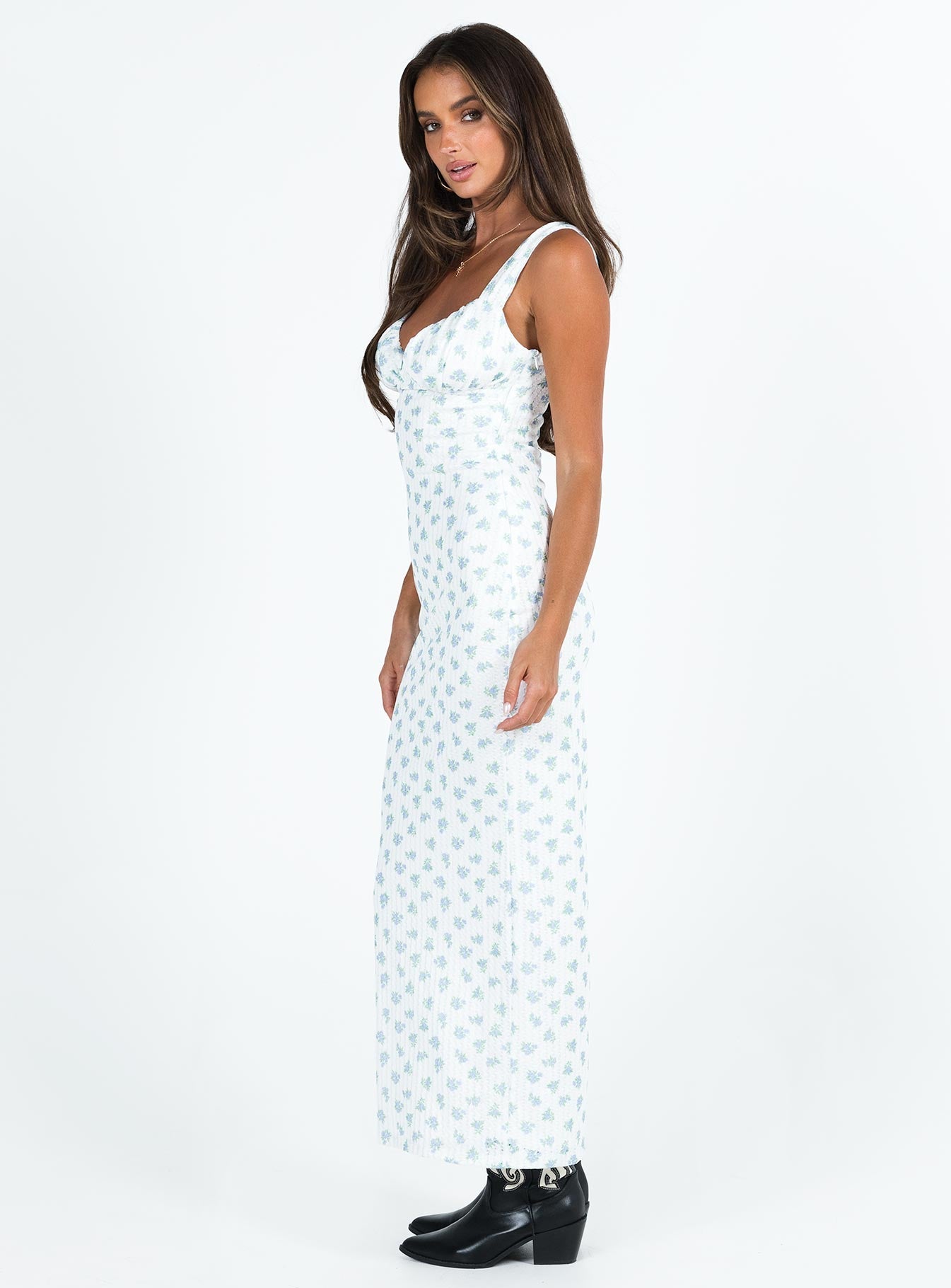 Lupton Maxi Dress White / Blue Floral