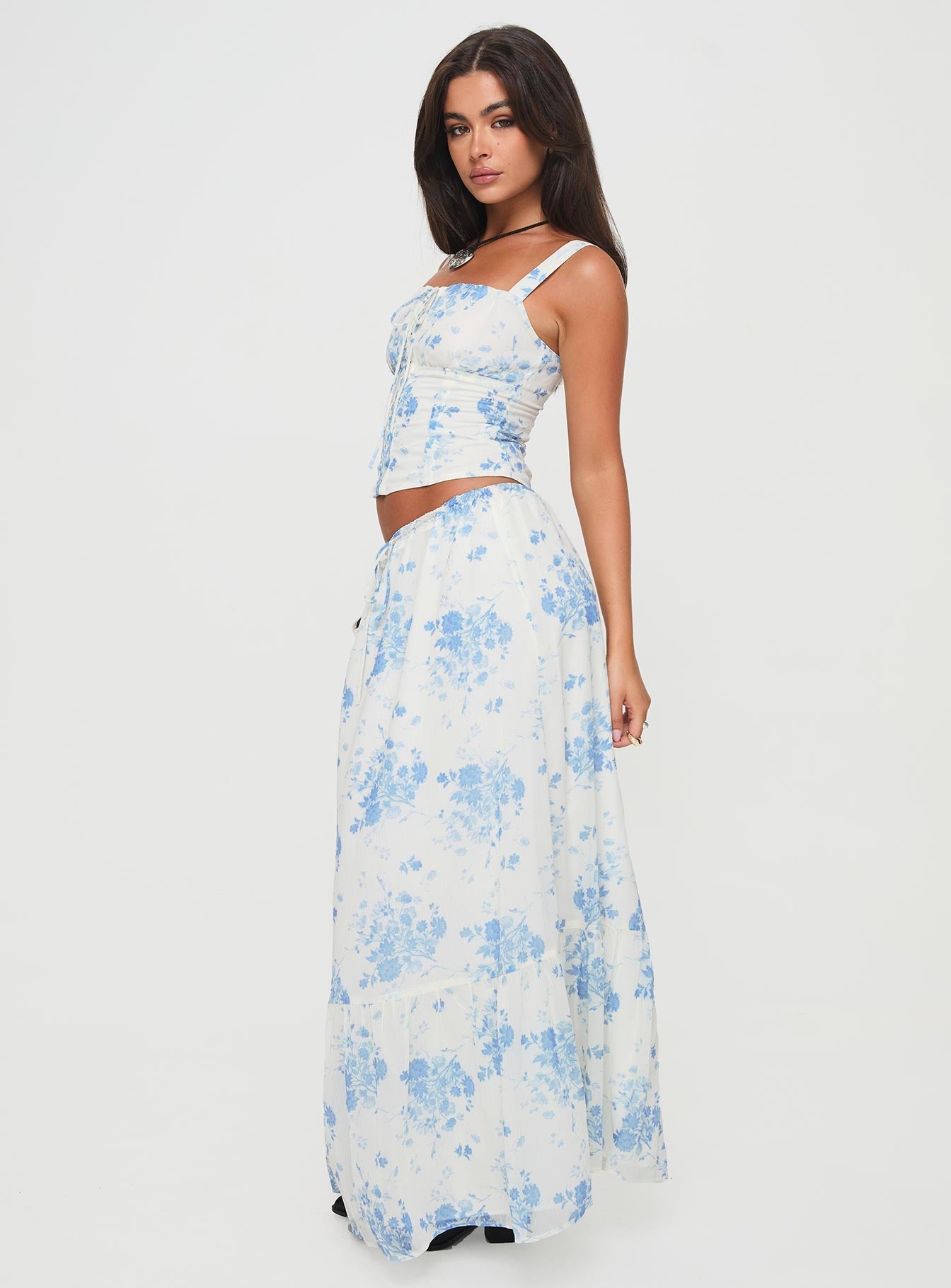 Modern Girl Maxi Skirt White / Blue Floral