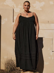 Milden Linen Blend Maxi Dress Black Curve