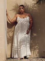 Milden Linen Blend Maxi Dress White Curve