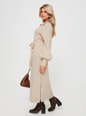 Oriel Long Sleeve Knit Maxi Dress Beige