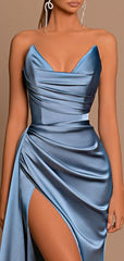 Soft Satin Chic Long Prom Dresses, Sexy High Slit Prom Dresses, Newest 2024 Prom Dresses