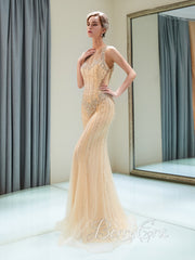 Illusion Gold Beaded Prom Dresses, Mermaid Prom Dresses, Long Prom Dresses, 2023 Prom Dresses, Evening Dresses, BerryEra Design Dresses