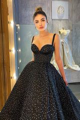 Popular Black School Party Dresses, Newest 2023 Long Prom Dresses, Shiny A-line Evening Girl Dresses