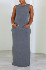 Kangaroo Pocket Split Thigh Tank Dress