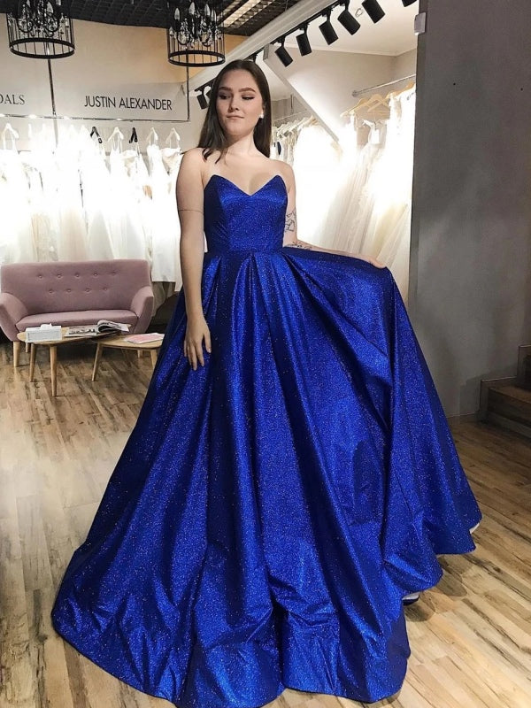 Sweetheart Sparkly Newest Prom Dresses, Strapless 2020 A-line Prom Dresses