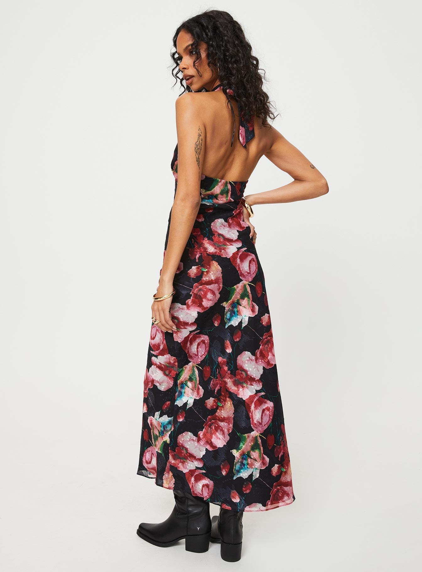 Moulin Halter Maxi Dress Black / Red Floral