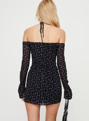 Tisha Off The Shoulder Mini Dress Black Floral