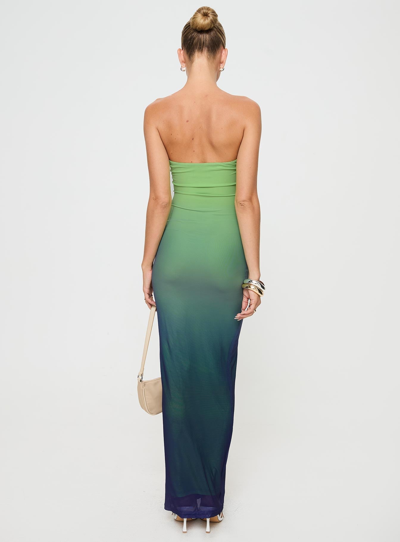 Stolen Love Strapless Maxi Dress Blue / Green Ombre