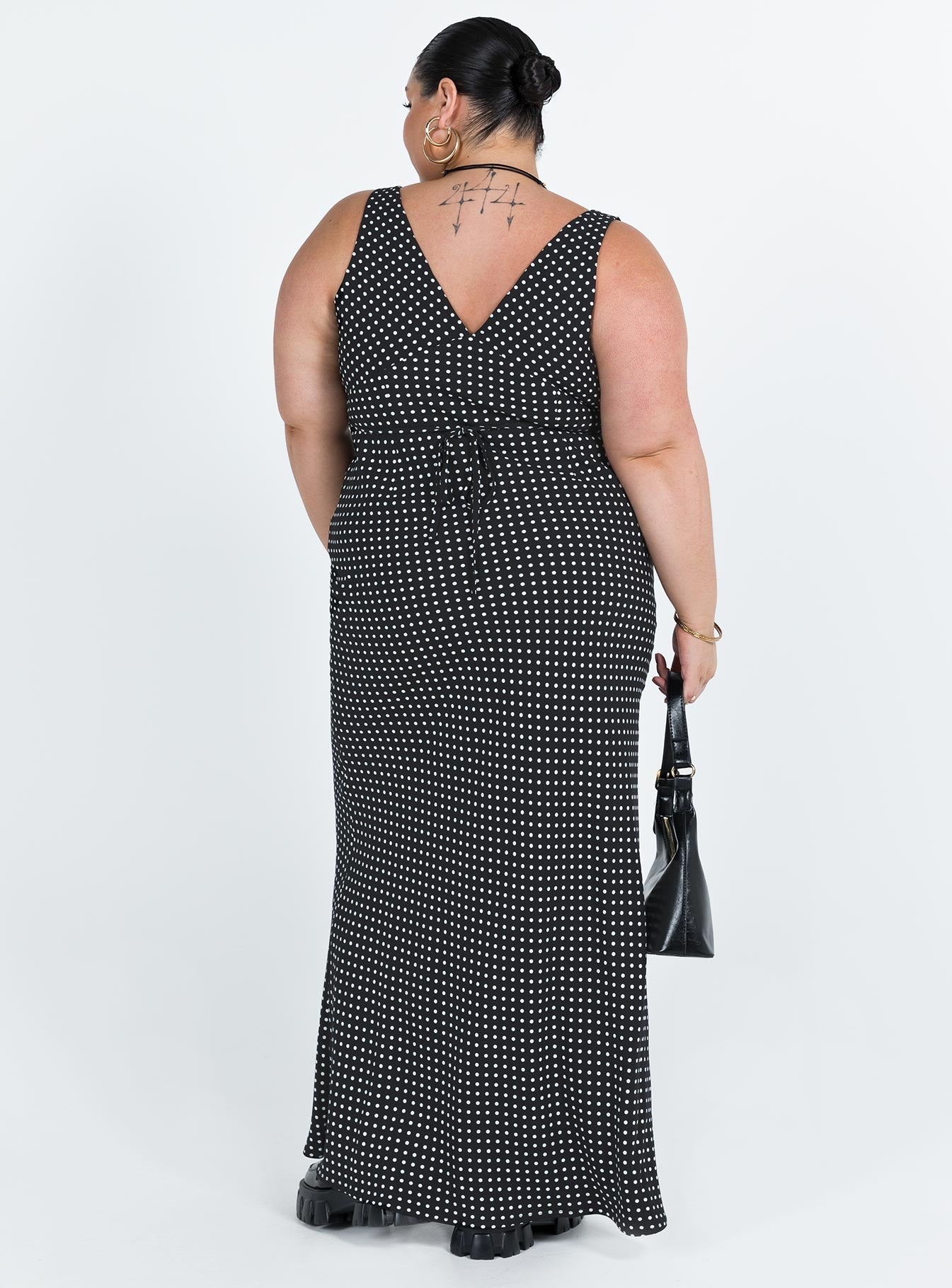 Nellie Maxi Dress Black Polka Dot Curve