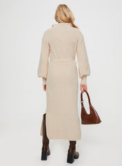 Oriel Long Sleeve Knit Maxi Dress Beige