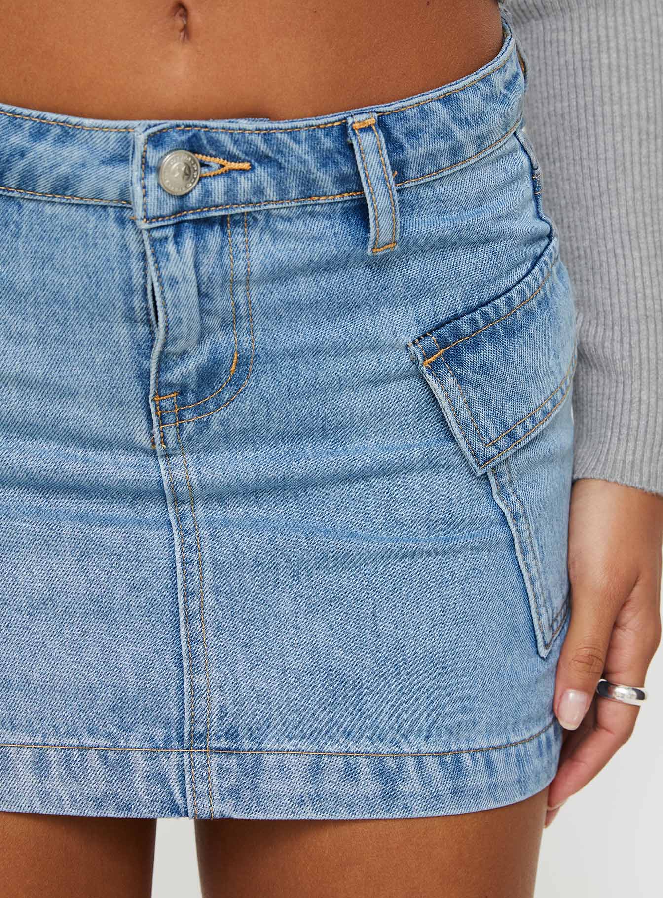 Zakai Cargo Denim Mini Skirt Ice Blue