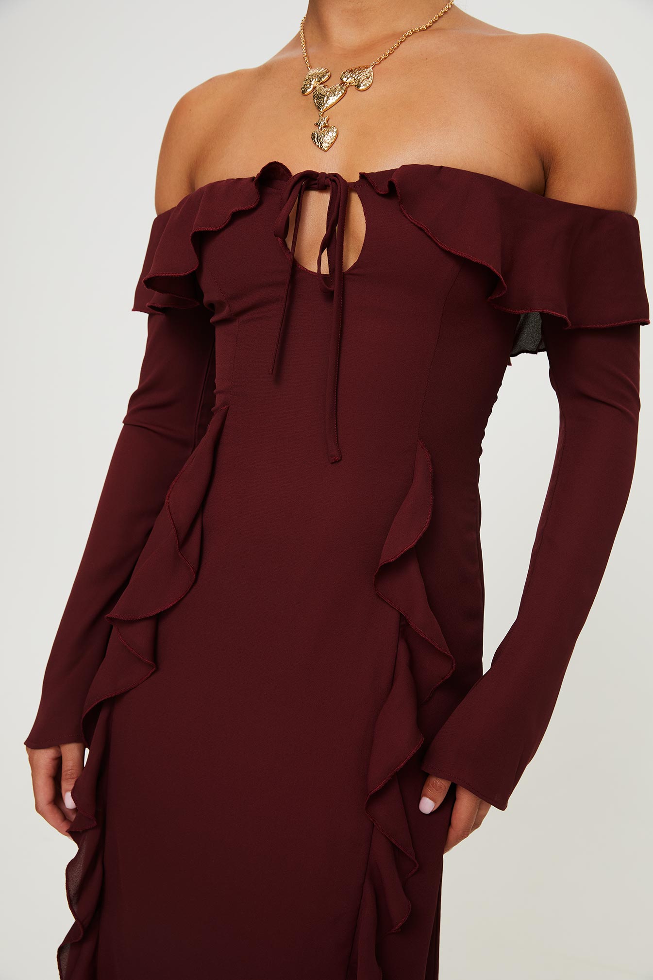 Molins Off The Shoulder Maxi Dress Burgundy