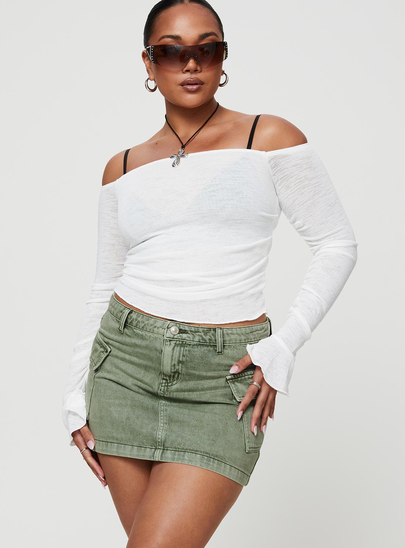 Zakai Cargo Denim Mini Skirt Green