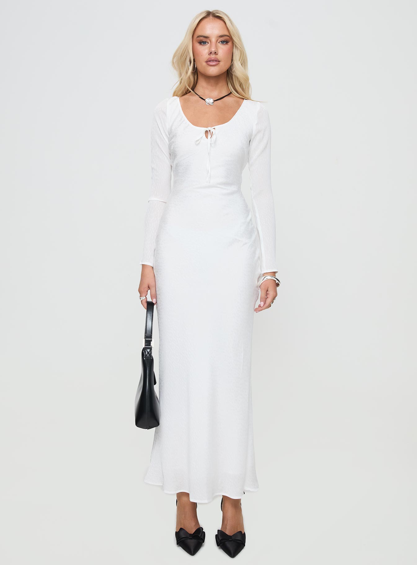 Sorento Long Sleeve Bias Cut Maxi Dress White