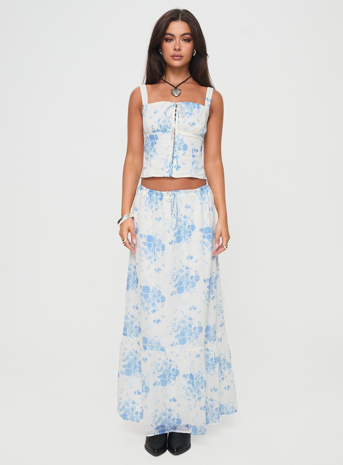 Modern Girl Maxi Skirt White / Blue Floral