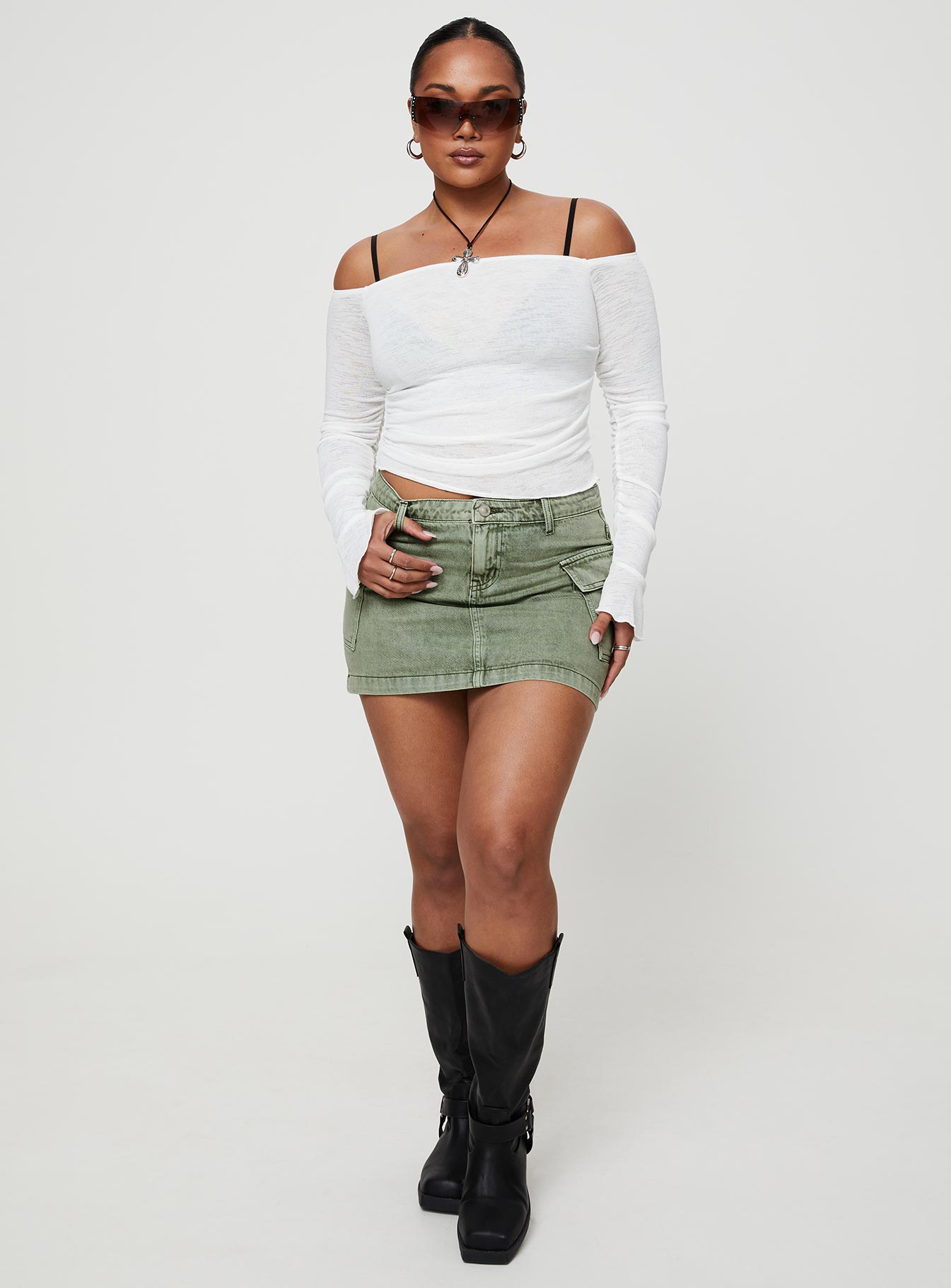 Zakai Cargo Denim Mini Skirt Green