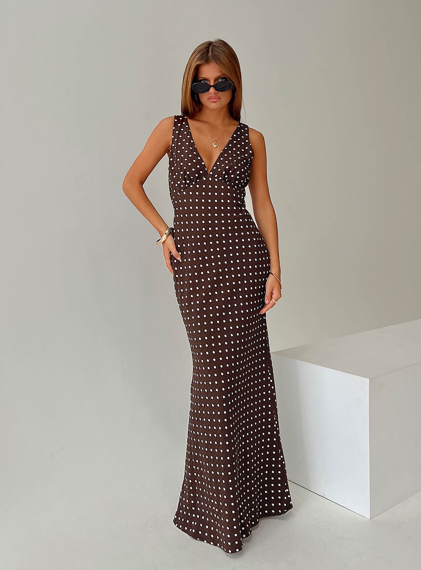 Nellie Maxi Dress Brown Polka Dot