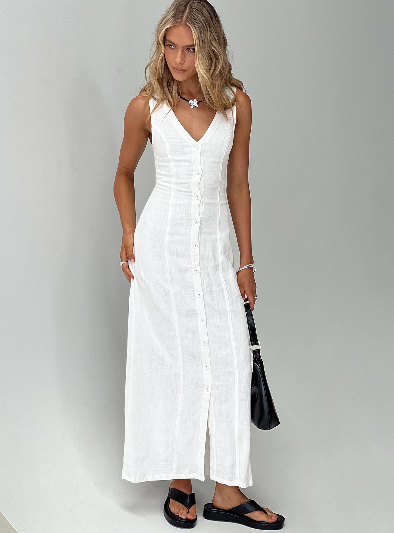 Summer Season Linen Blend Maxi Dress White