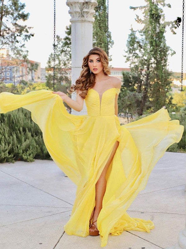 Yellow Color Newest Long Prom Dresses, 2021 Prom Dresses, Simple Evening Party Dresses